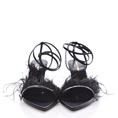 Saint Laurent Patent Ostrich Feathers Era 110 Ankle Strap Sandals 38.5 Black 2 of 9