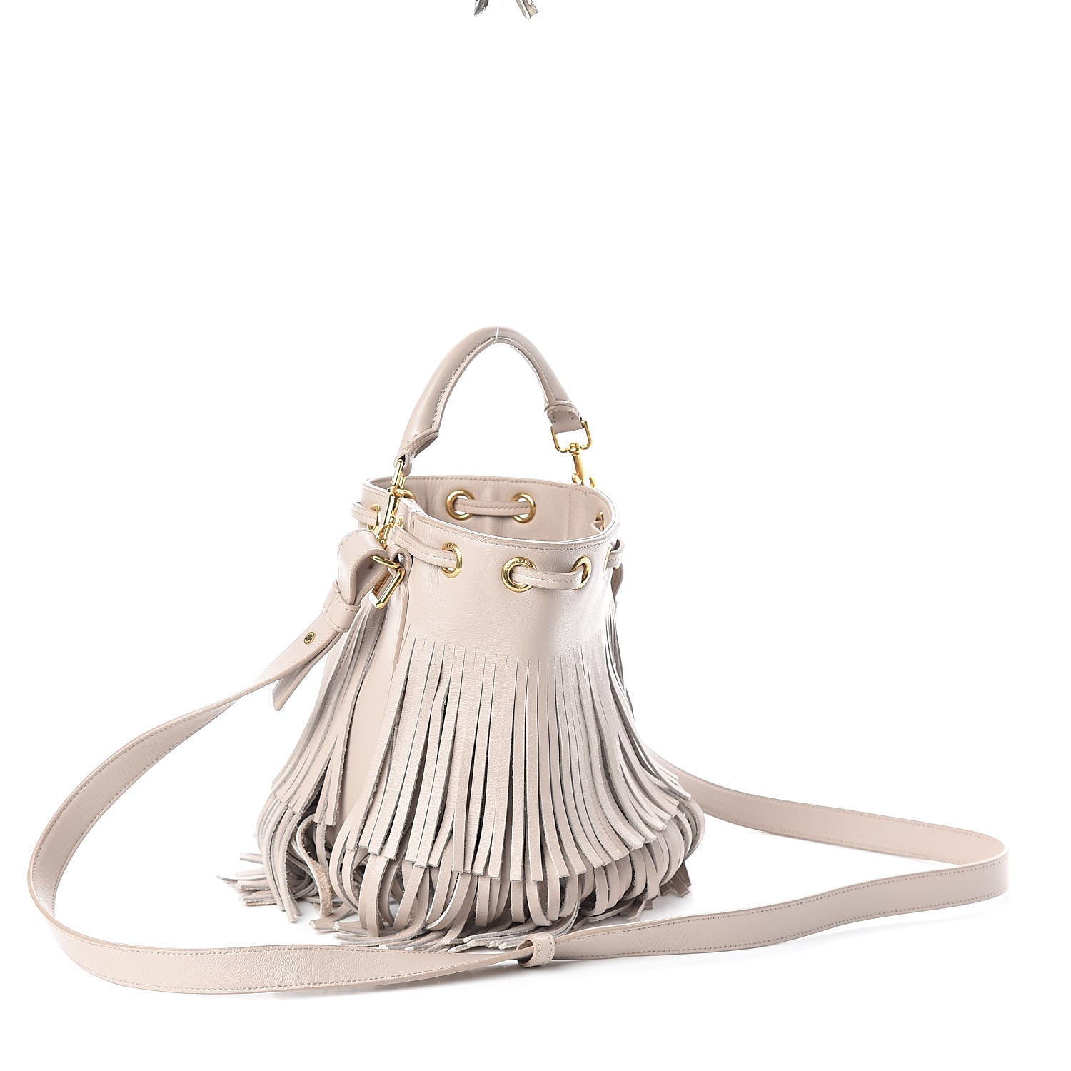 Saint Laurent Calfskin Small Emmanuelle Fringe Bucket Bag Vintage White 3 of 9
