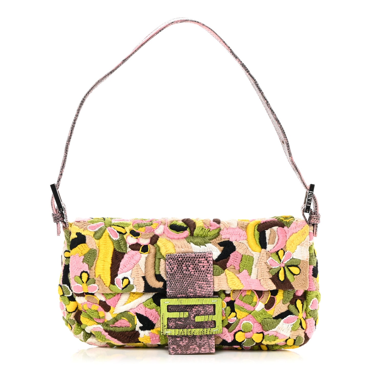 Lizard Embroidered Flower Baguette Pink Multicolor