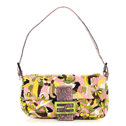Fendi Lizard Embroidered Flower Baguette Pink Multicolor 1 of 13