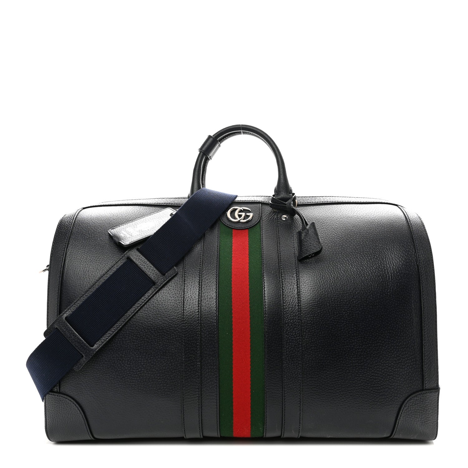 Gucci Textured Dollar Calfskin Web Large Savoy Duffle Bag Navy 1 of 9
