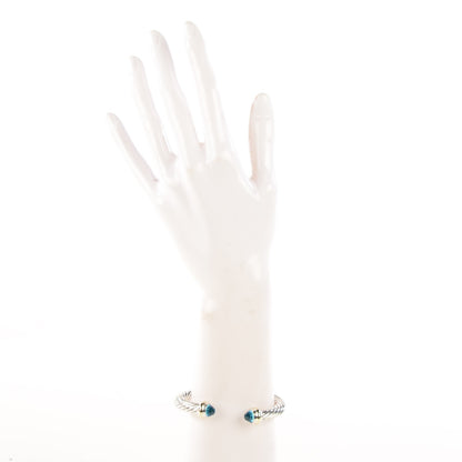 David Yurman Sterling Silver 14K Yellow Gold Blue Topaz 7mm Cable Classics Bracelet 2 of 7