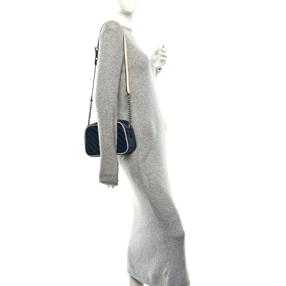 Gucci Vintage Effect Calfskin Matelasse Diagonal Small Torchon GG Marmont Chain Shoulder Bag Blue Agata Mystic White 2 of 10