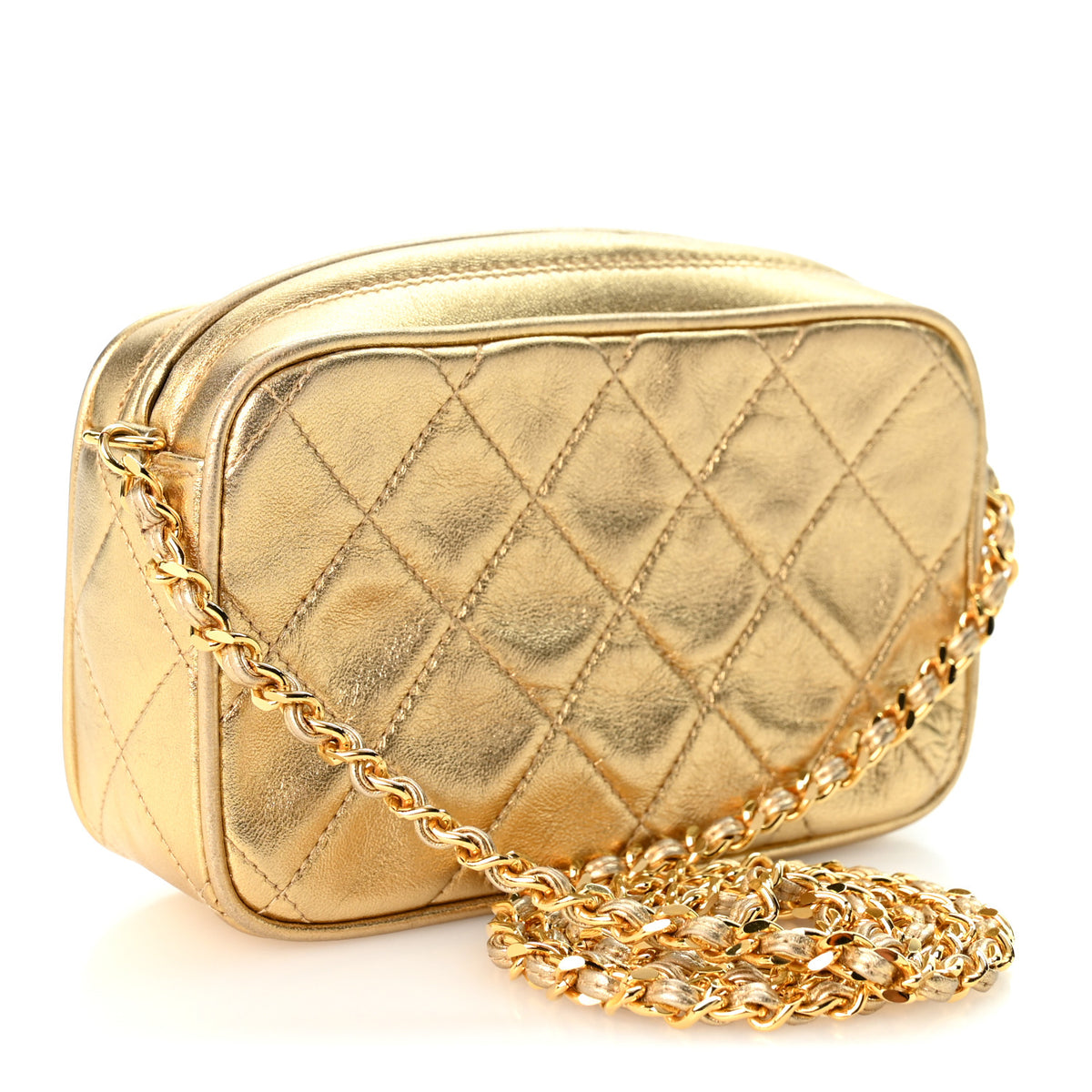 Chanel Metallic Lambskin Quilted Camera Case Gold 3 of 12