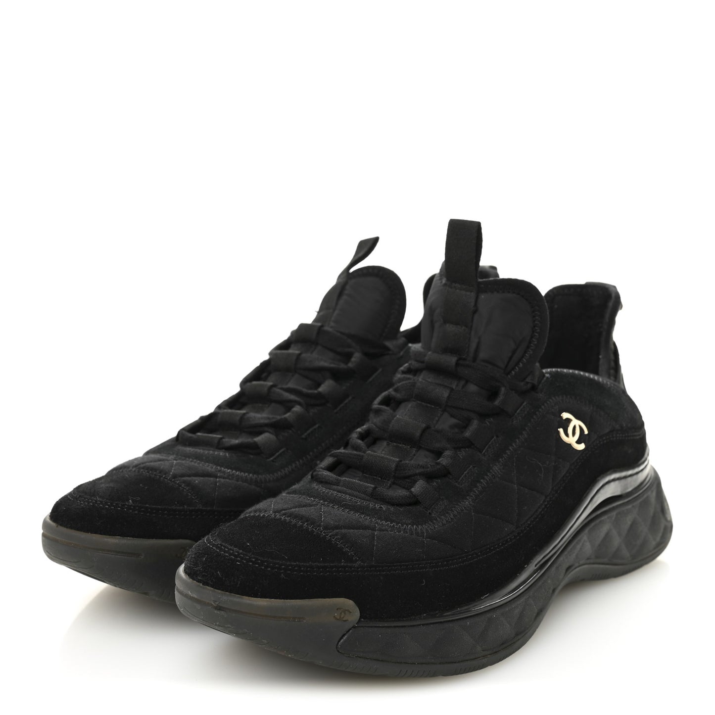 Suede Calfskin Mixed Fibers CC Sneakers 40.5 Black