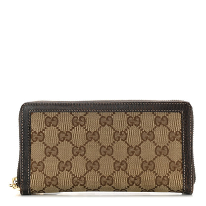 Gucci Monogram Calfskin Bamboo Tassel Zip Around Wallet Beige Ebony Chocolate 1 of 8