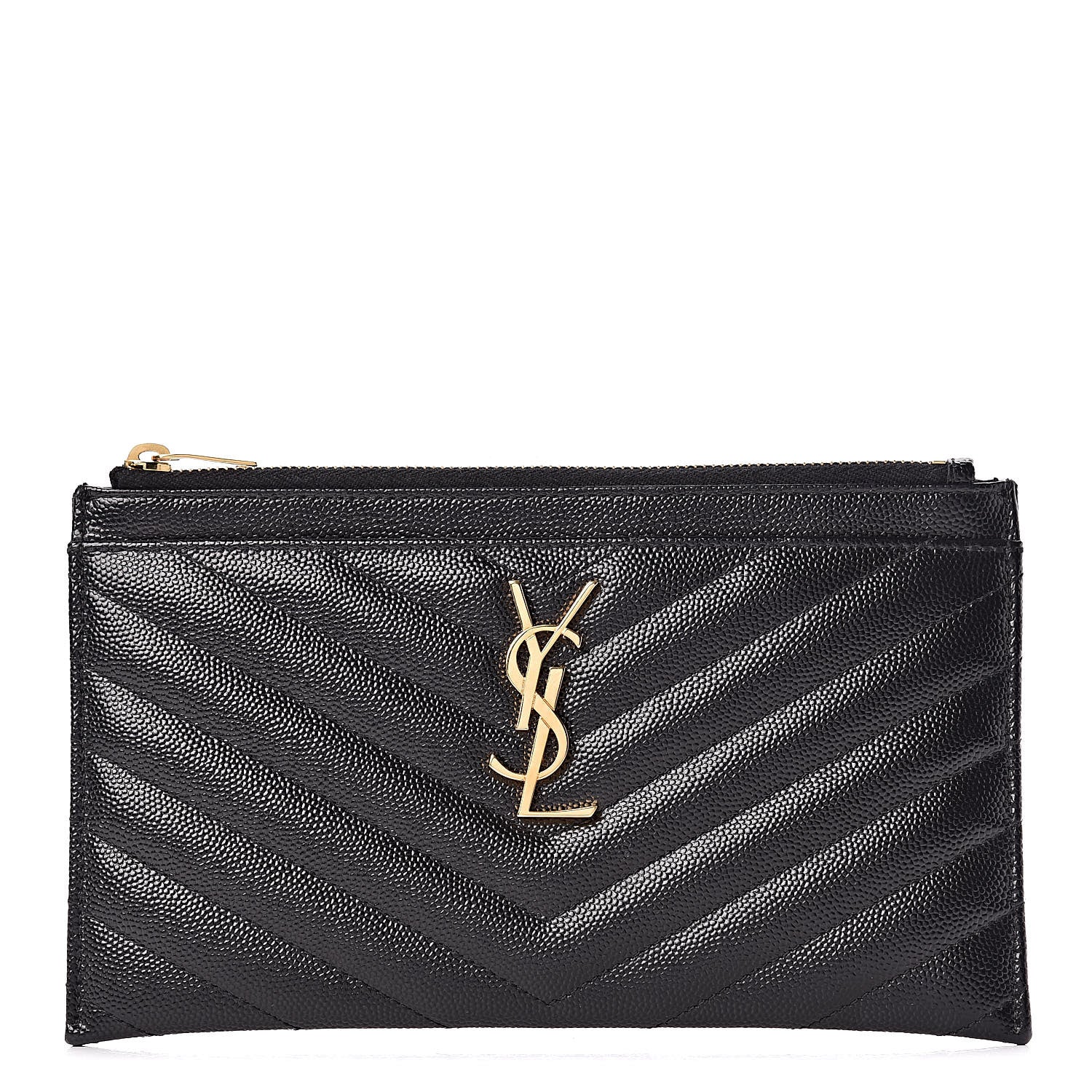 Saint Laurent Grain De Poudre Chevron Monogram Bill Pouch Black 1 of 10