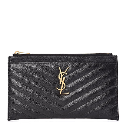 Saint Laurent Grain De Poudre Chevron Monogram Bill Pouch Black 1 of 10