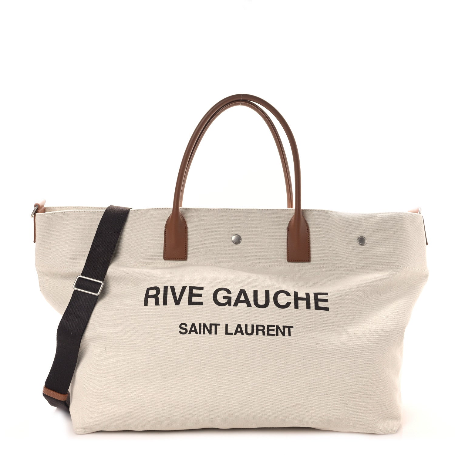Saint Laurent Linen Calfskin Rive Gauche Maxi Tote Grege et Noir 1 of 8