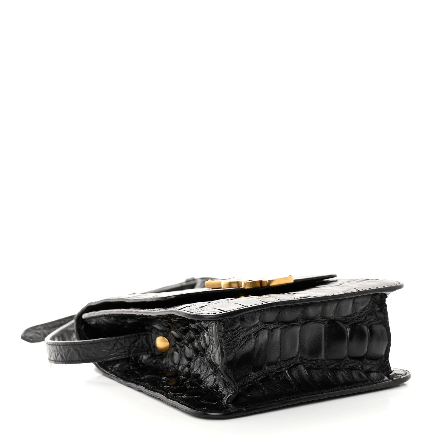 Saint Laurent Calfskin Embossed Crocodile North South Kaia Satchel Black 4 of 15