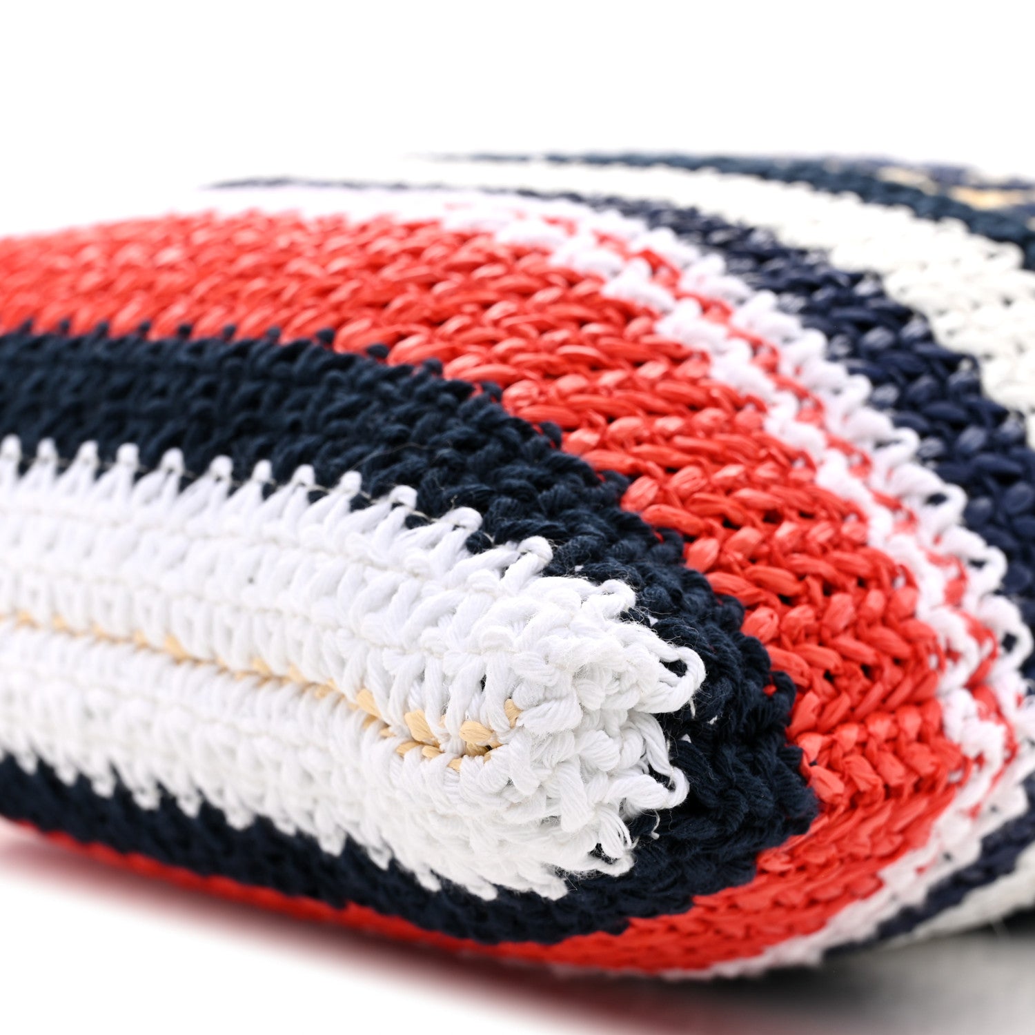 Miu Miu Raffia Crochet Stripe Vertical Tote Bag  Blue Red Natural 9 of 9