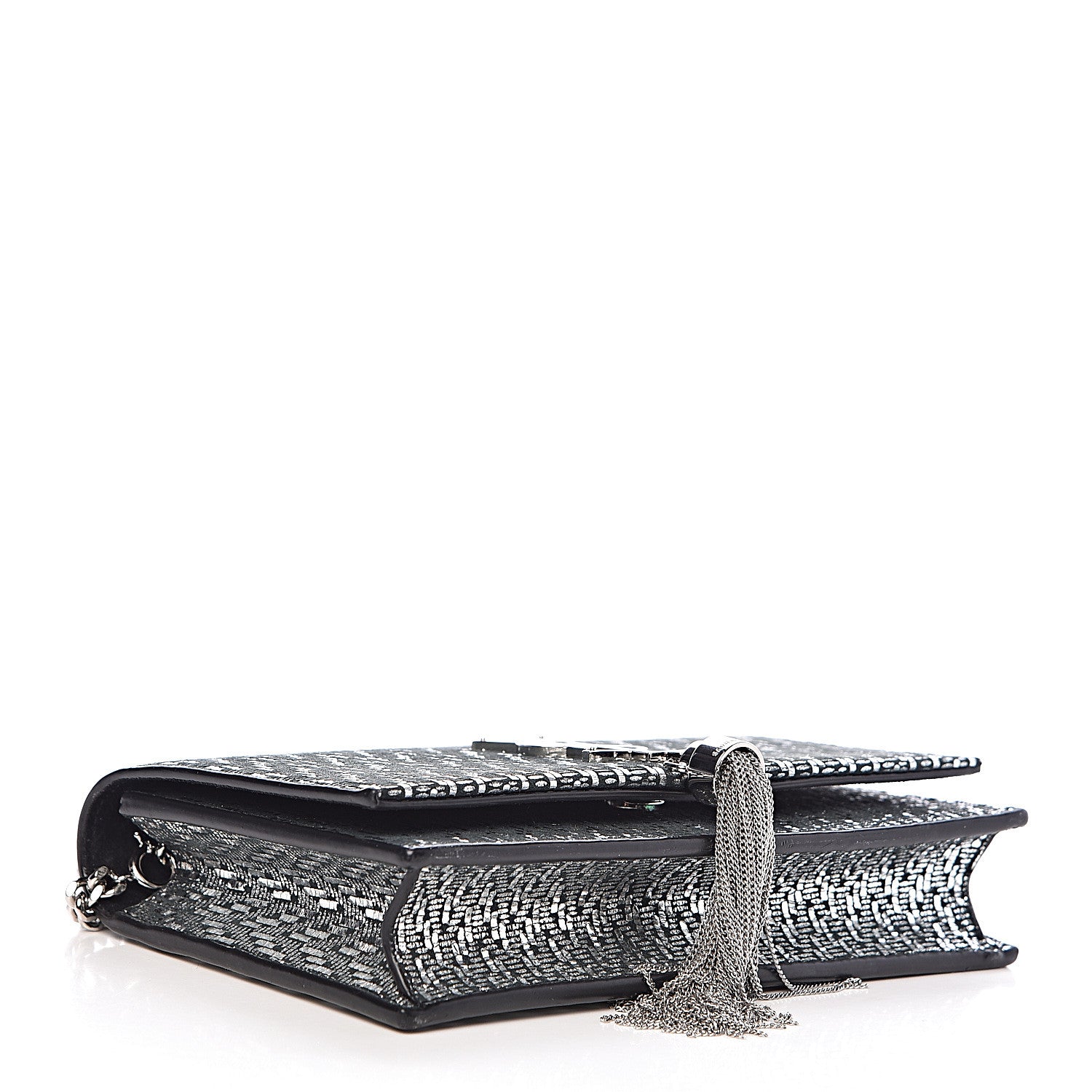 Saint Laurent Metallic Calfskin Classic Monogram Kate Tassel Chain Wallet Black Argento 4 of 9
