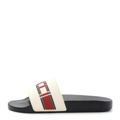 Gucci Rubber Stripe Mens Pool Slide Sandals 8 Ecru Green Red 1 of 11