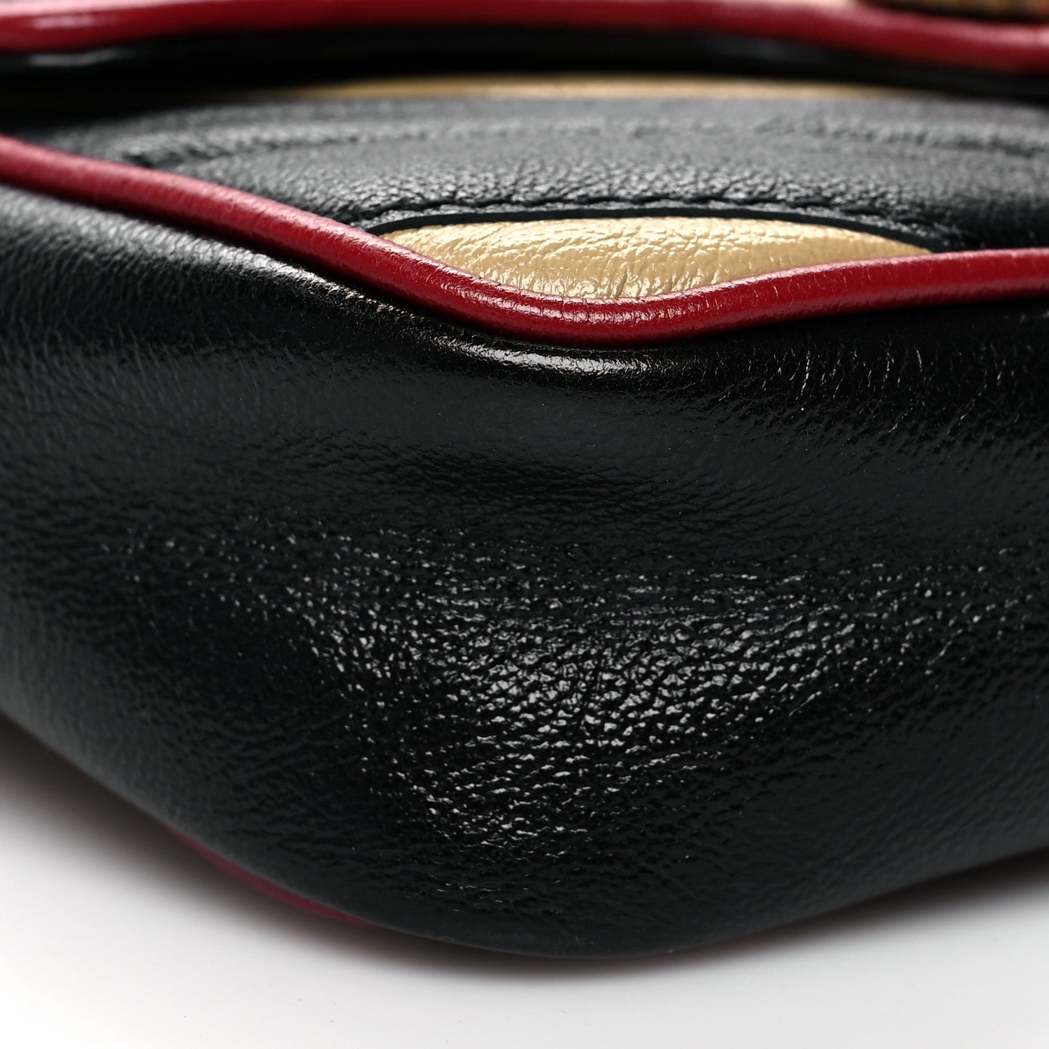 Gucci Vintage Effect Calfskin Matelasse Diagonal Striped Super Mini Torchon GG Marmont Shoulder Bag Black Beige 9 of 10