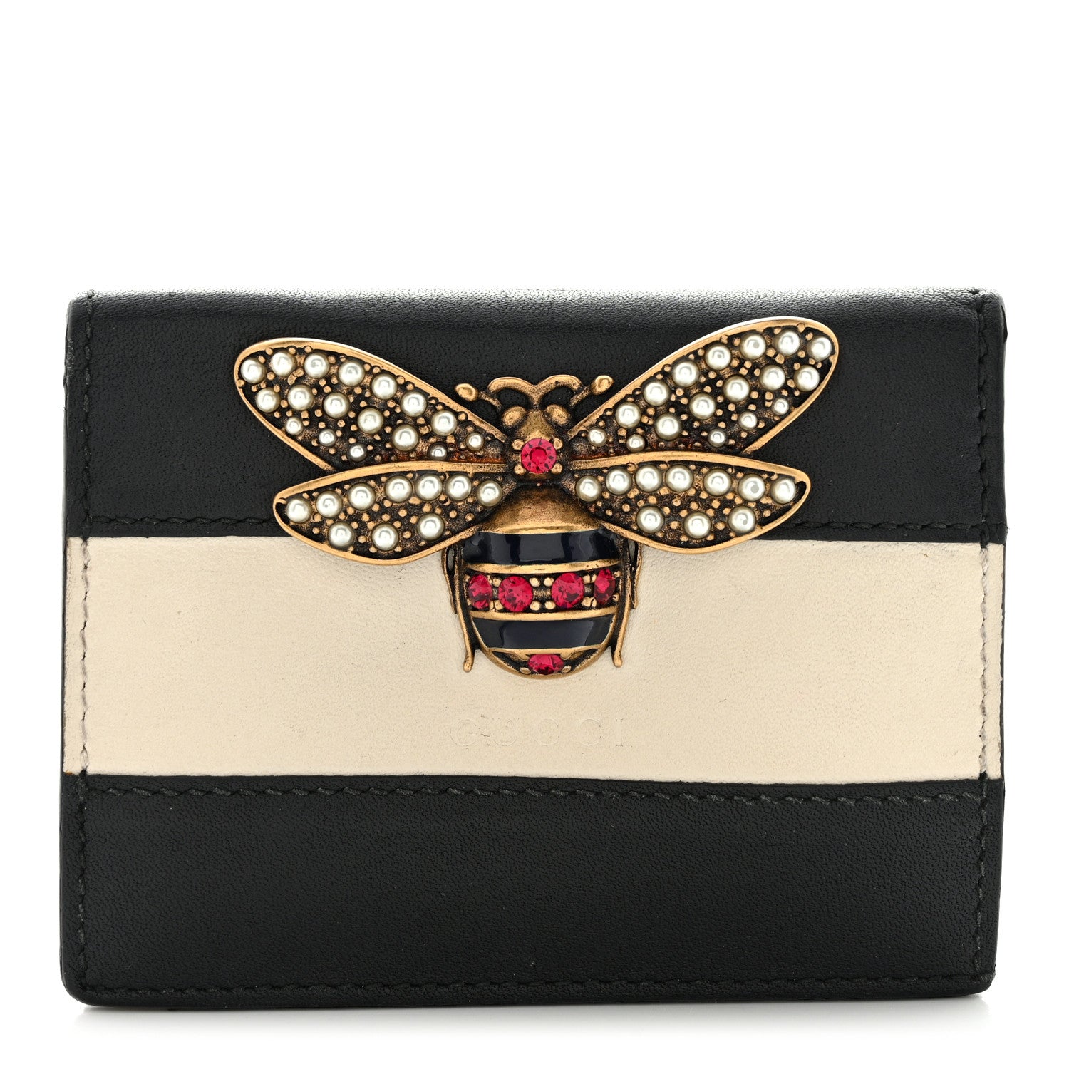 Gucci Calfskin Queen Margaret Card Case Wallet Black Mystic White 1 of 11