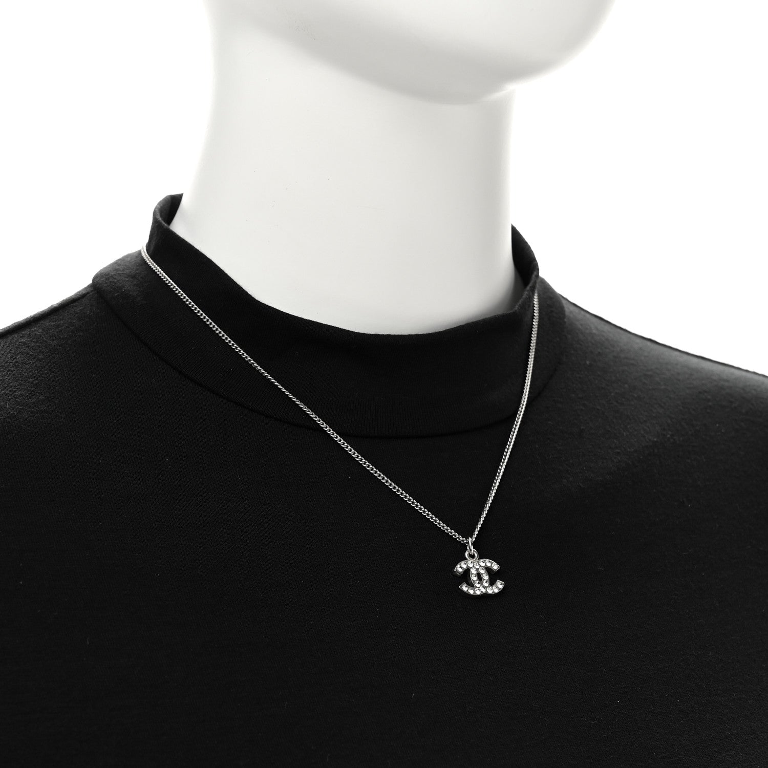 Chanel Crystal Timeless CC Necklace Silver 2 of 7