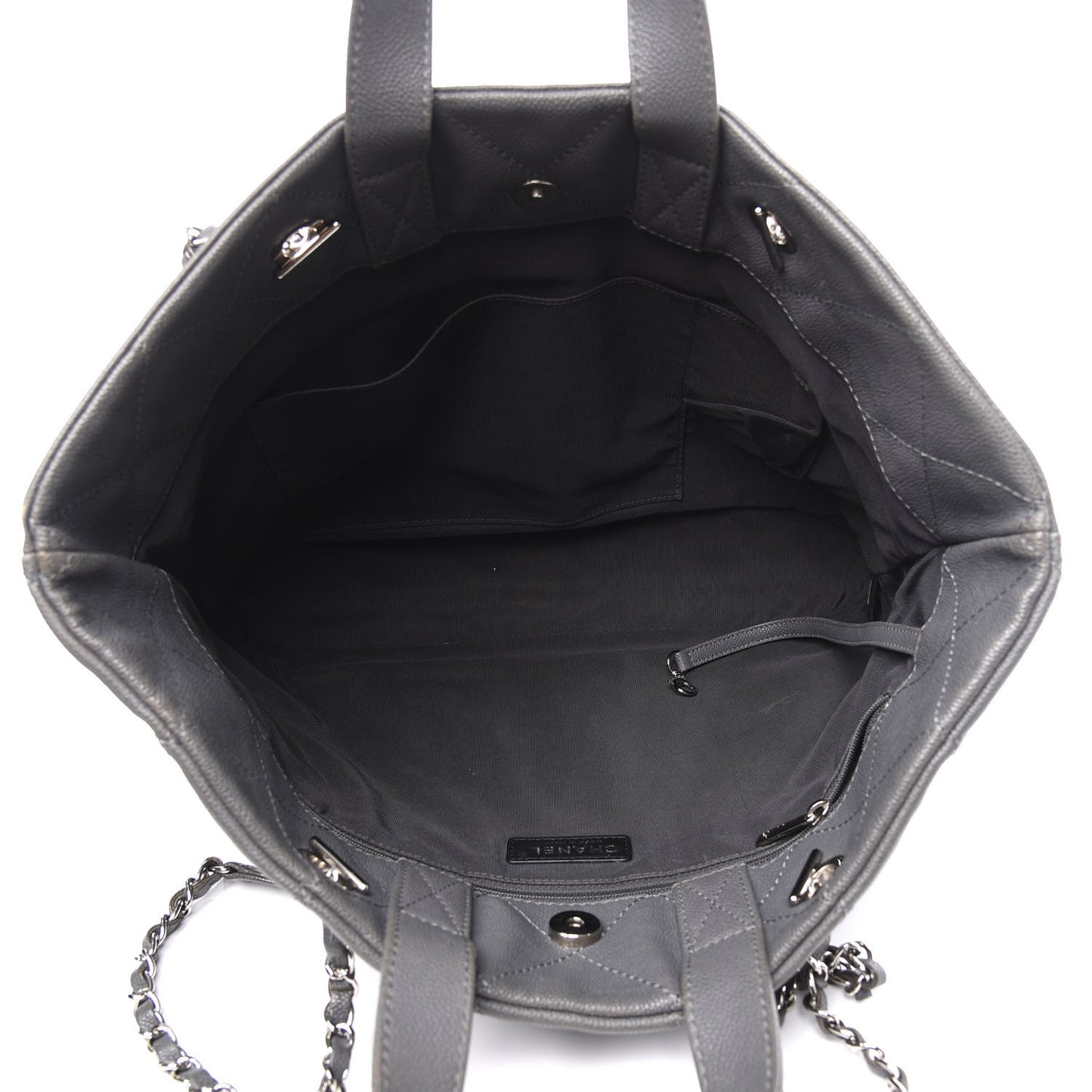 Caviar Quilted Shopping Tote Grey