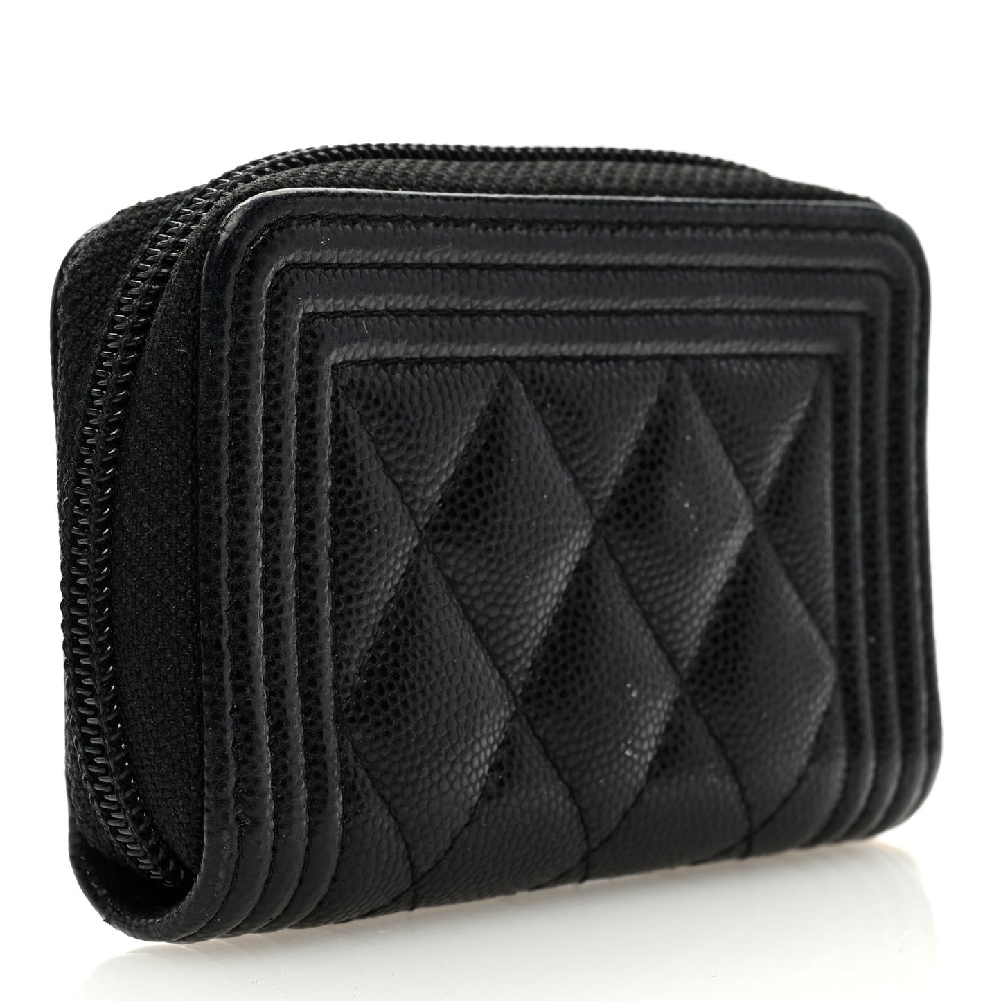 Caviar Quilted Boy Zip Around Coin Purse Wallet Black
