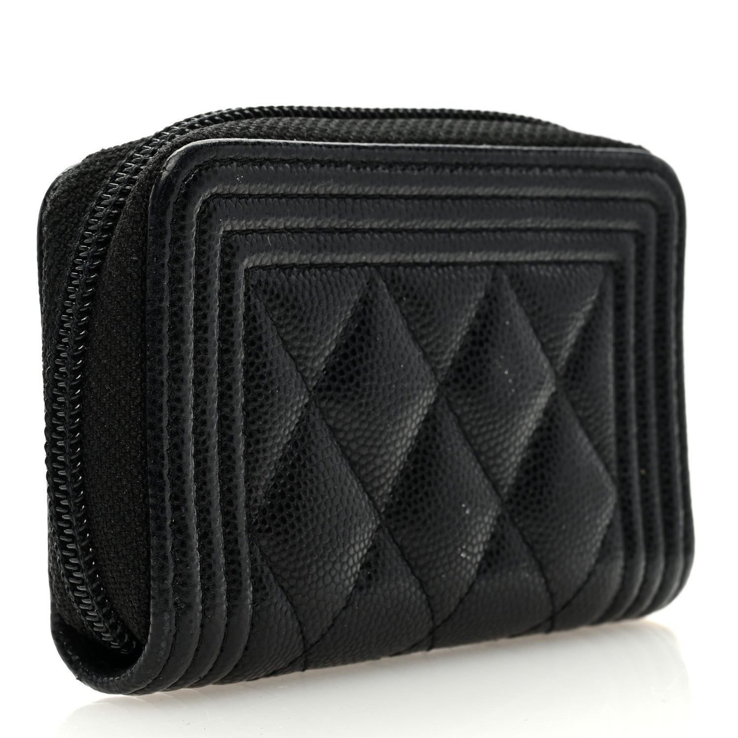 Chanel Caviar Quilted Boy Zip Around Coin Purse Wallet Black 3 of 8
