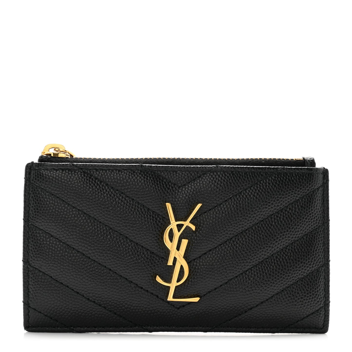 Grain De Poudre Matelasse Chevron Monogram Fragments Zippered Card Case Black