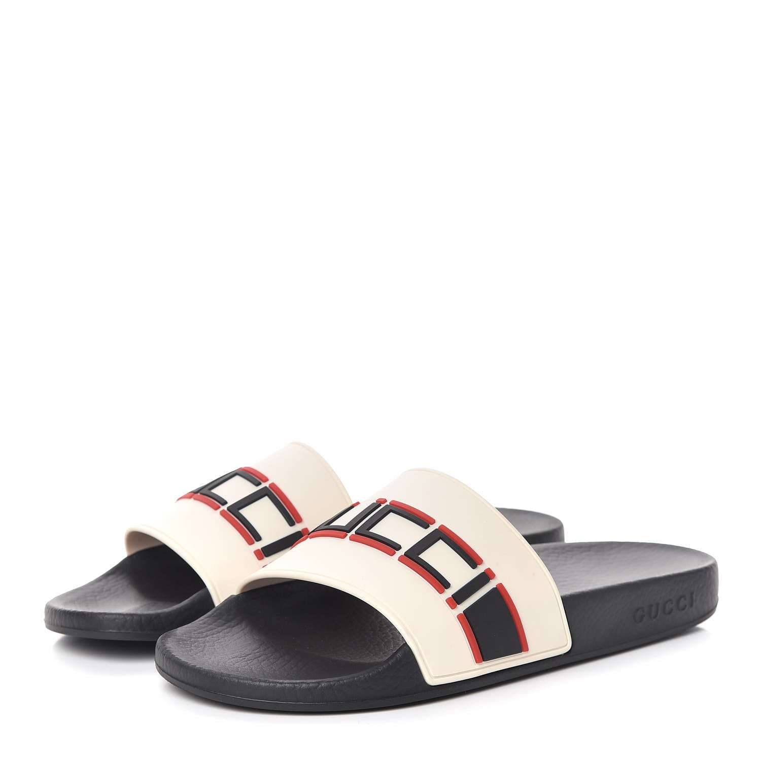 Gucci Rubber Stripe Womens Pool Slide Sandals 40 Ecru Poppy Black 3 of 8