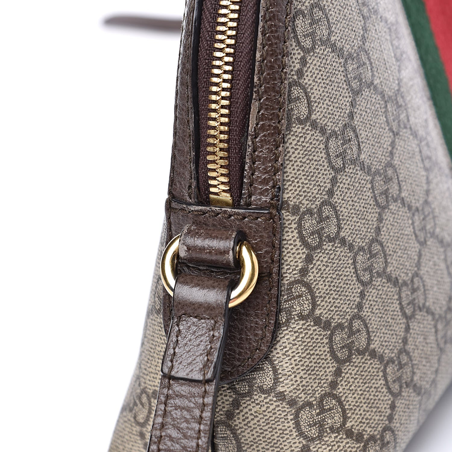 Gucci GG Supreme Monogram Textured Dollar Calfskin Web Small Ophidia Dome Shoulder Bag Beige Ebony New Acero 11 of 16