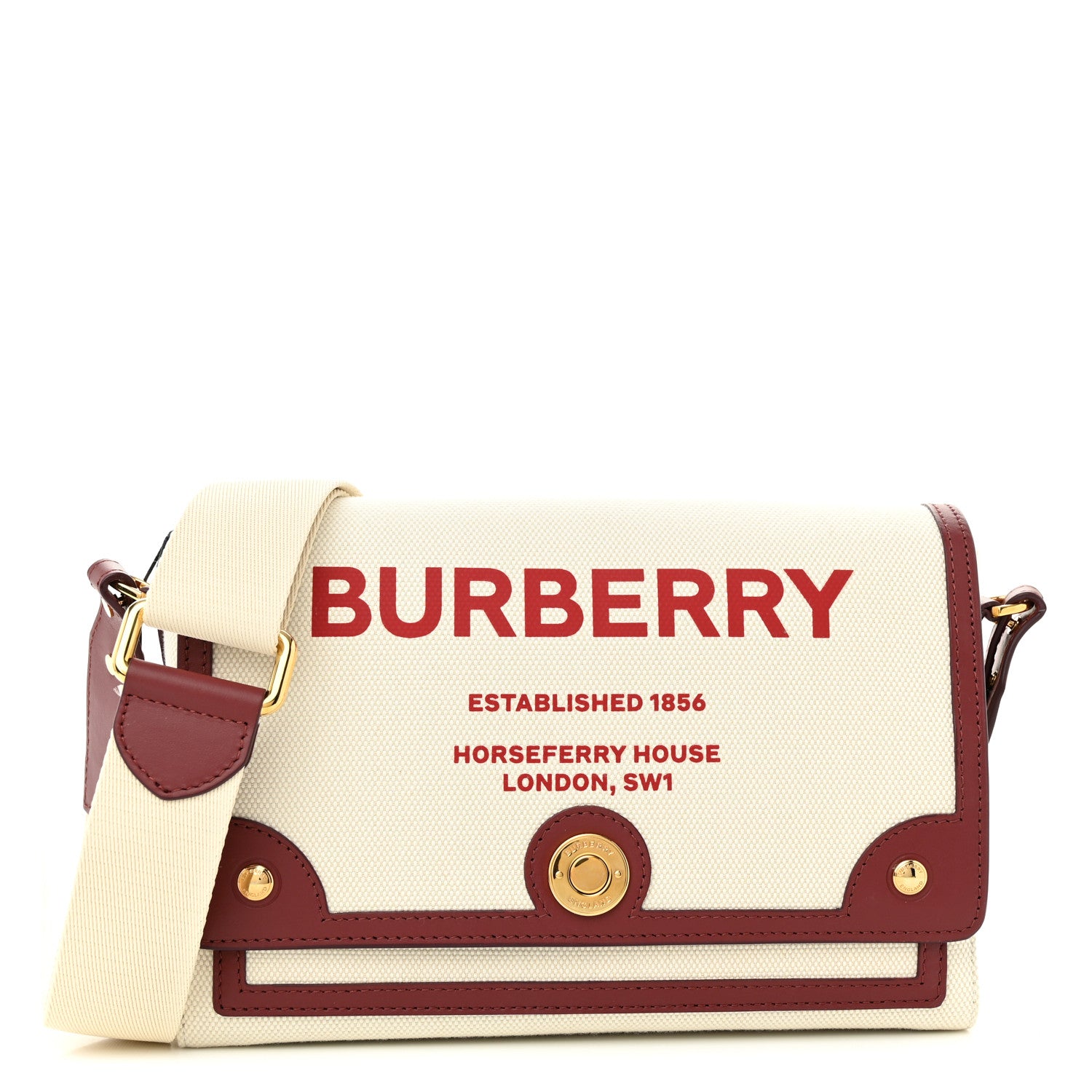 Burberry Canvas Horseferry Print Note Crossbody Bag Natural Tan Fiery Red 1 of 9