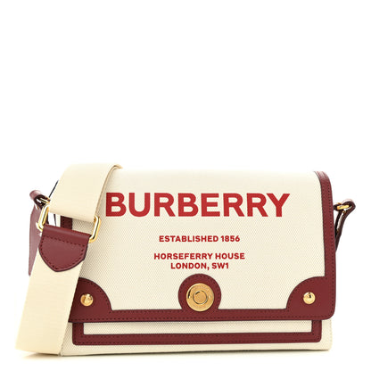 Burberry Canvas Horseferry Print Note Crossbody Bag Natural Tan Fiery Red 1 of 9