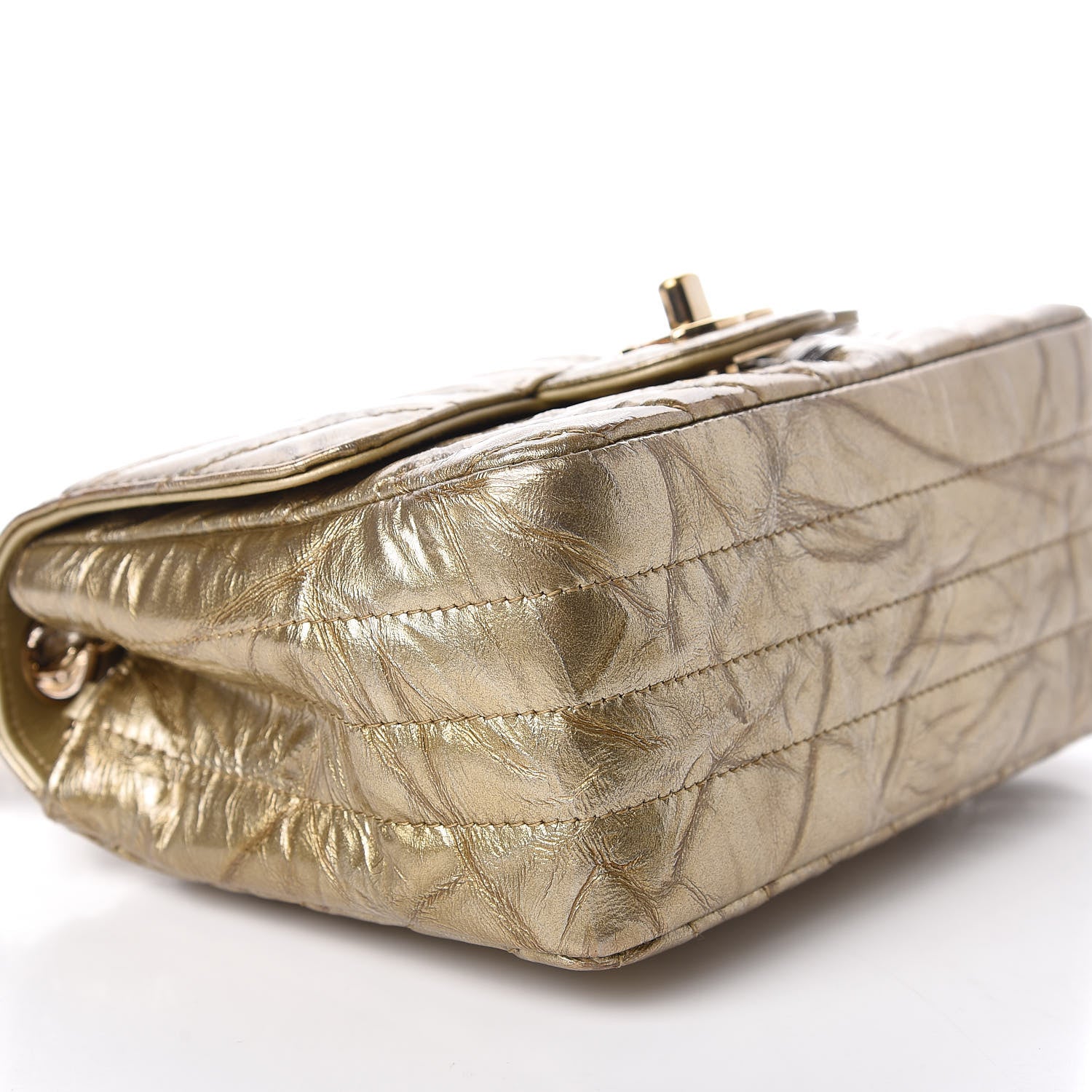 Chanel Patent Metallic Crumpled Calfskin Chevron Quilted Mini Rectangular Flap Gold 6 of 10