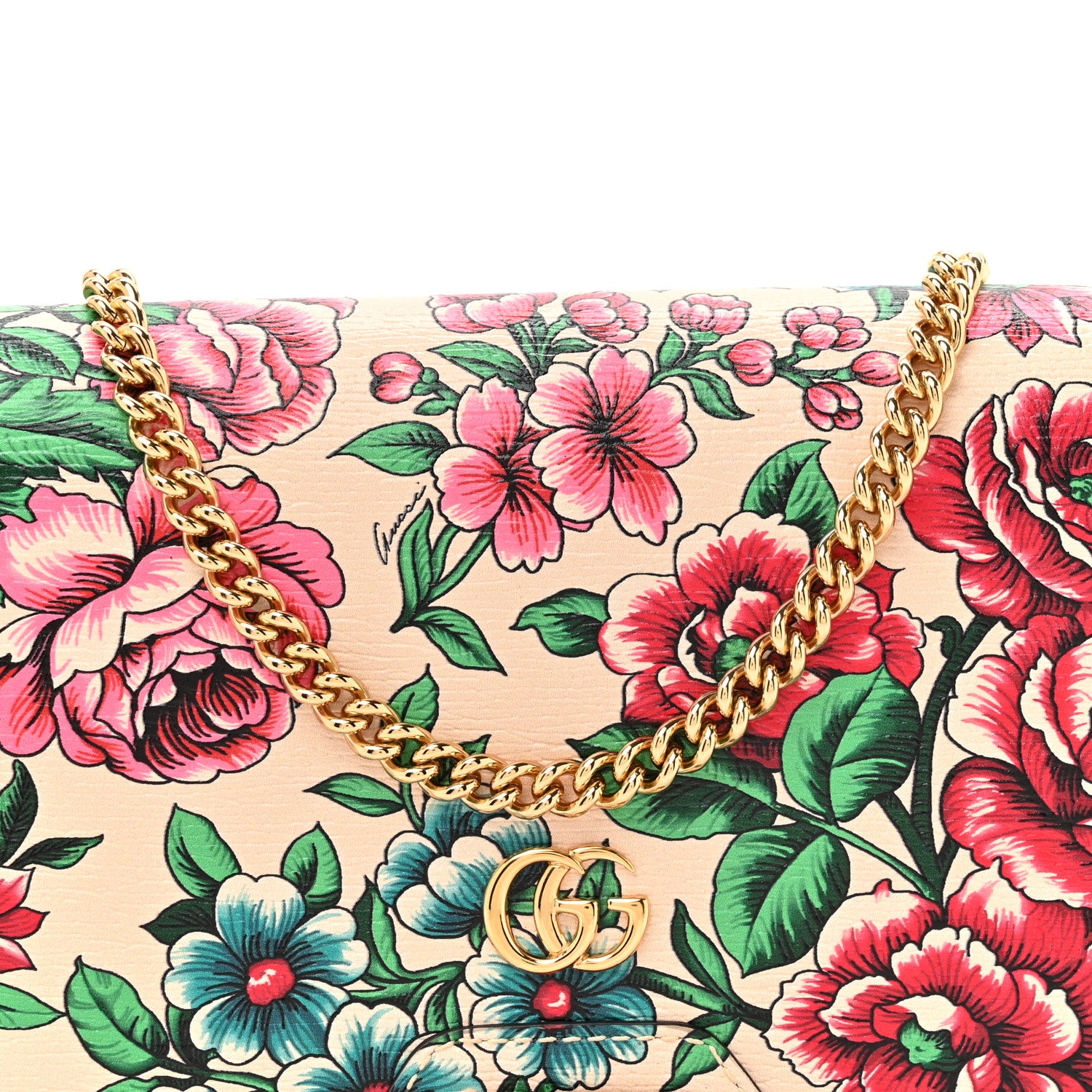 Gucci New Shangai Calfskin Floral Print Mini Diana Chain Bag