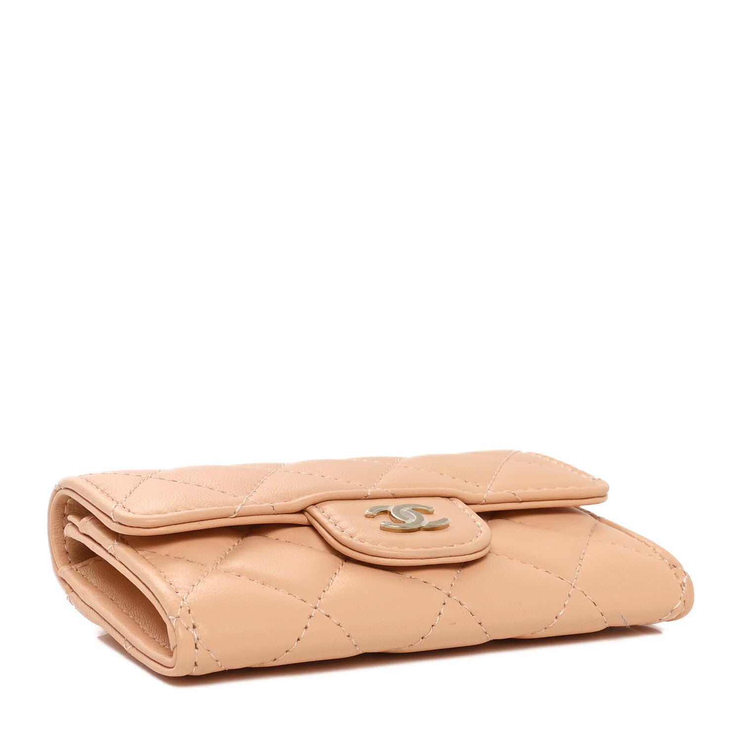 Chanel Lambskin Quilted Flap Card Holder Wallet Beige 3 of 9