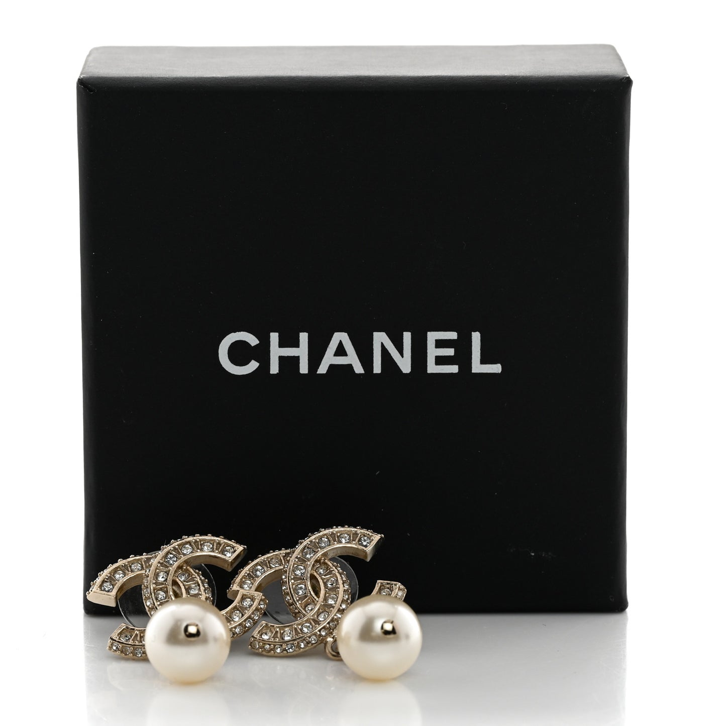 Crystal Pearl CC Drop Earrings Gold