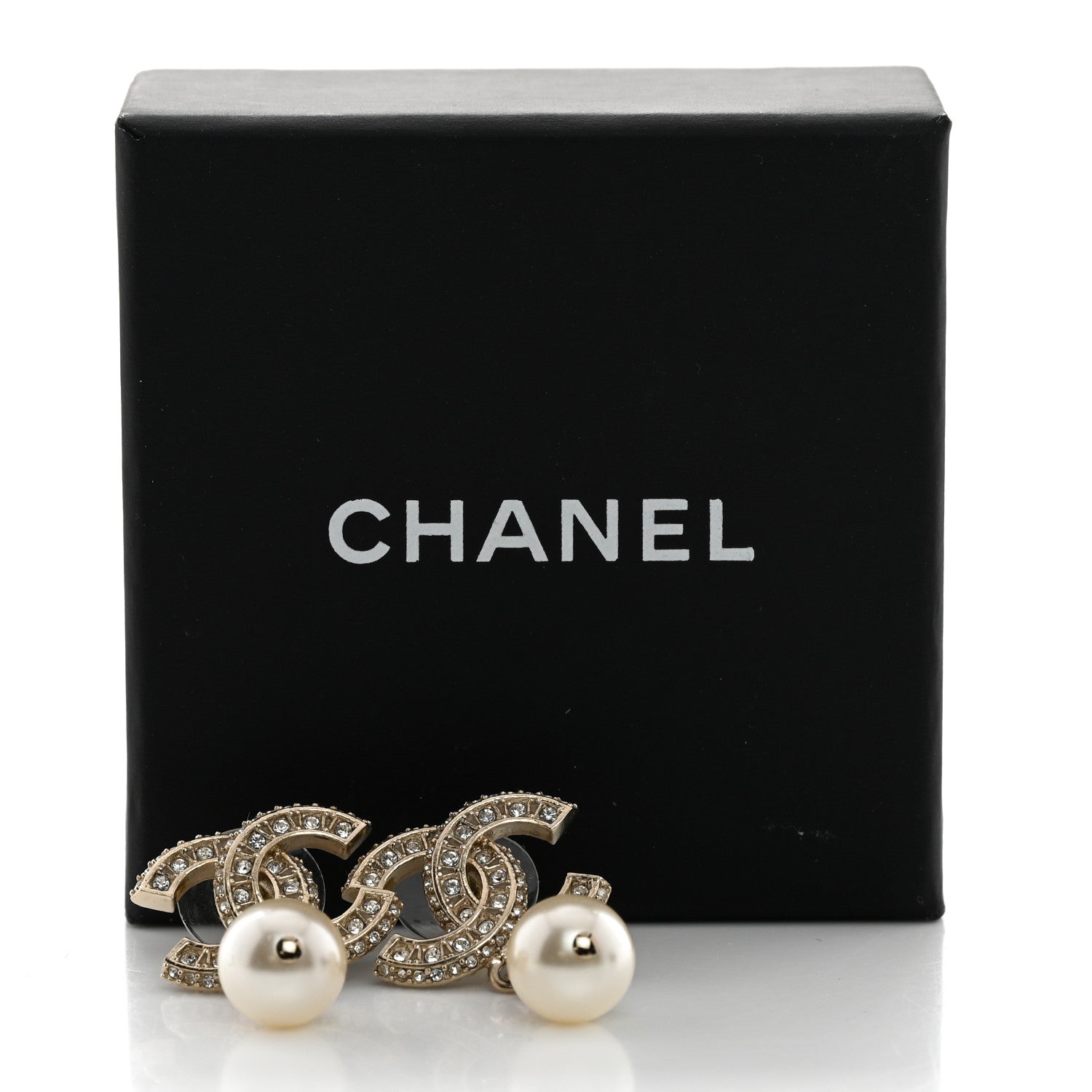 Chanel Crystal Pearl CC Drop Earrings Gold 5 of 5