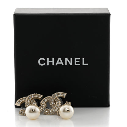 Chanel Crystal Pearl CC Drop Earrings Gold 5 of 5