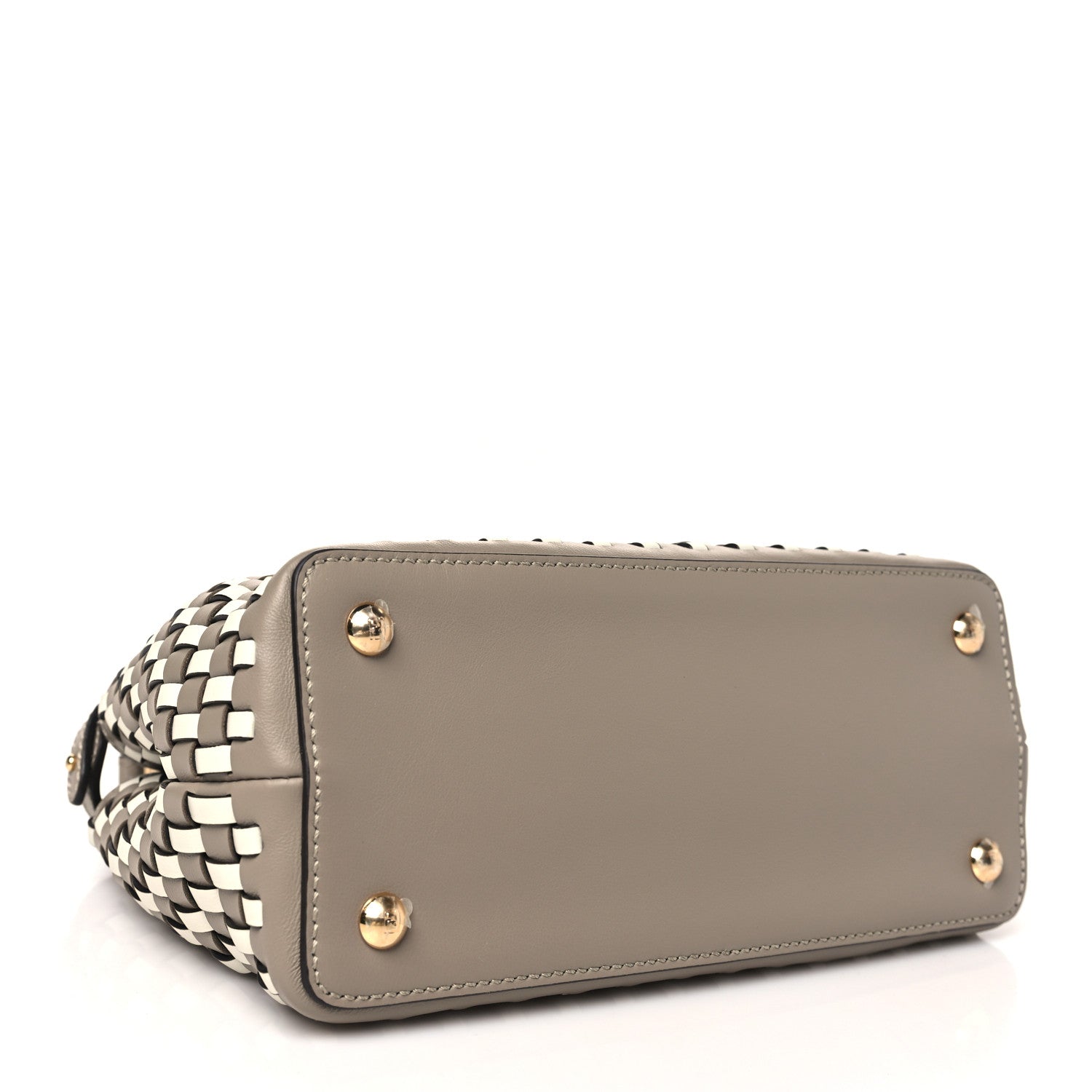 Fendi Calfskin Woven Mini Peekaboo Iconic Satchel Tortora White Ice 4 of 11