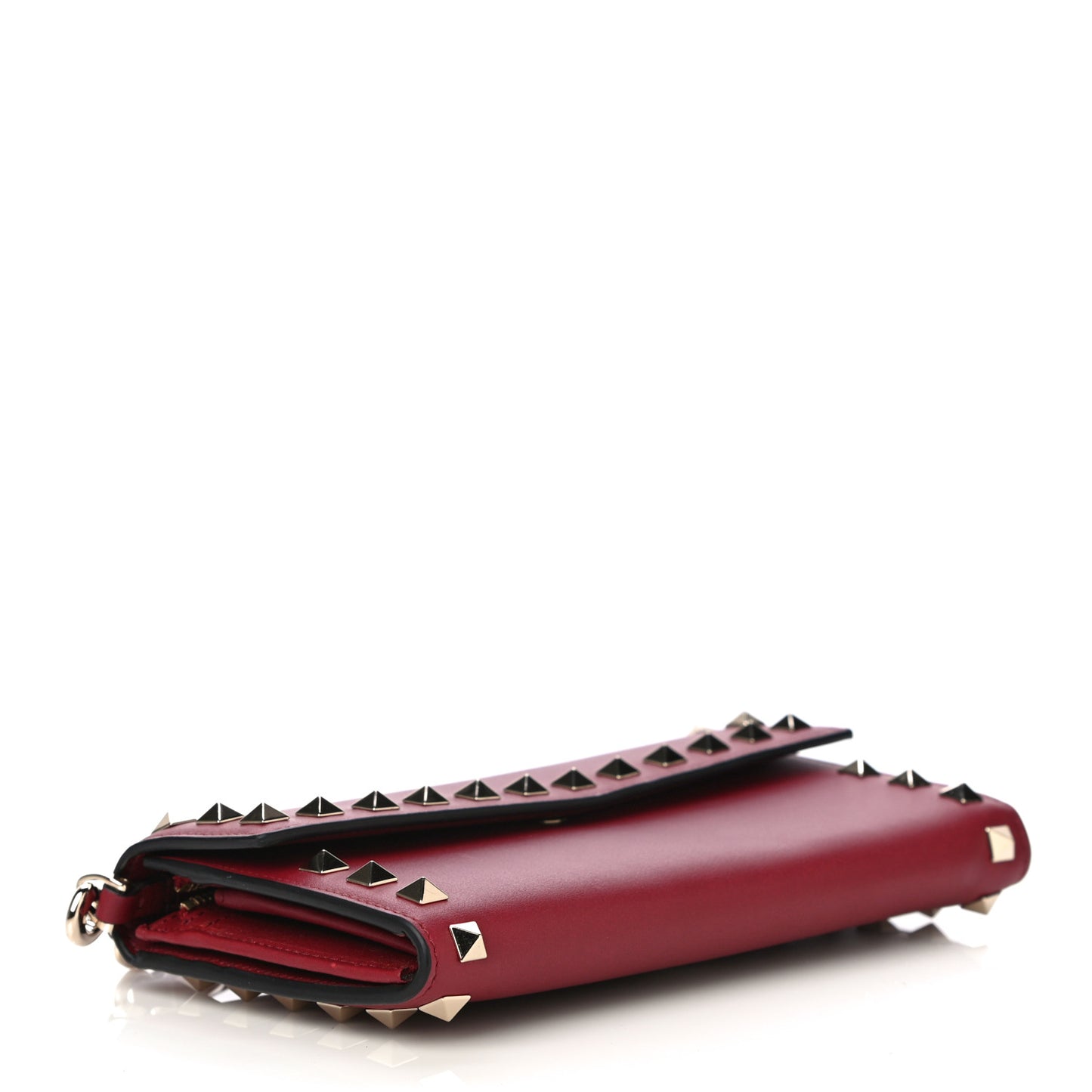 Vitello Rockstud Wristlet Travel Wallet Rubino