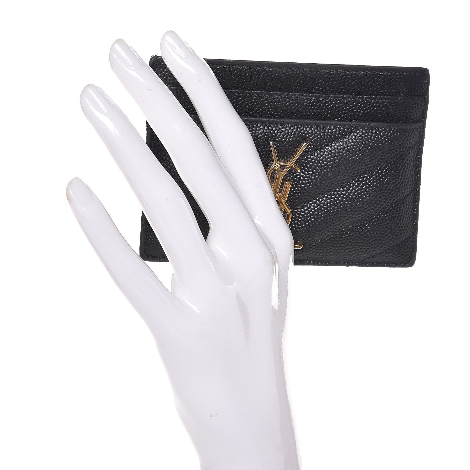 Saint Laurent Grain De Poudre Matelasse Chevron Monogram Credit Card Case Black 2 of 8