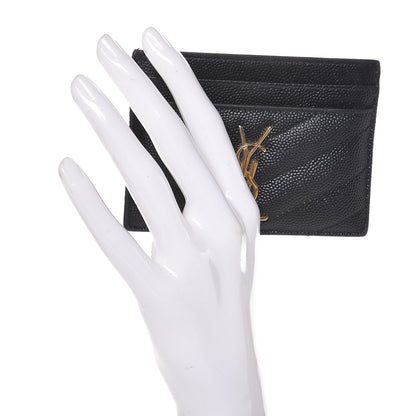Saint Laurent Grain De Poudre Matelasse Chevron Monogram Credit Card Case Black 2 of 8