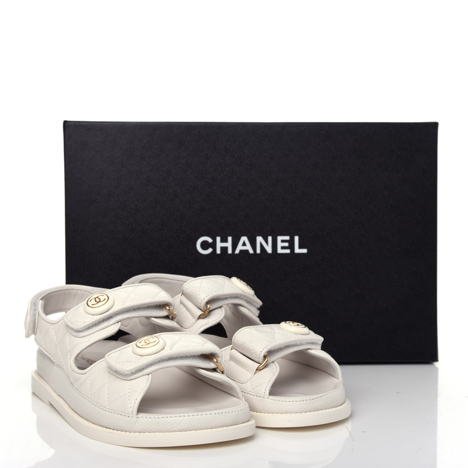 Chanel Grained Calfskin Velcro Dad Sandals 35.5 White 11 of 11