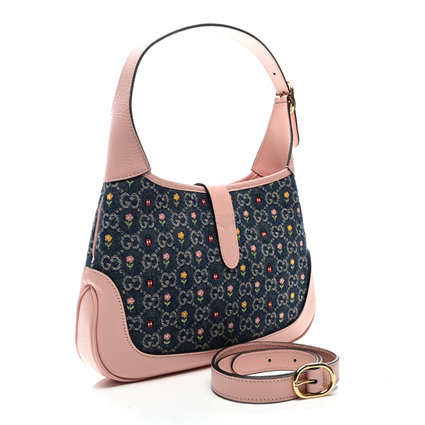 New Denim GG Monogram Calfskin Love Parade Small Jackie 1961 Hobo Light Pink