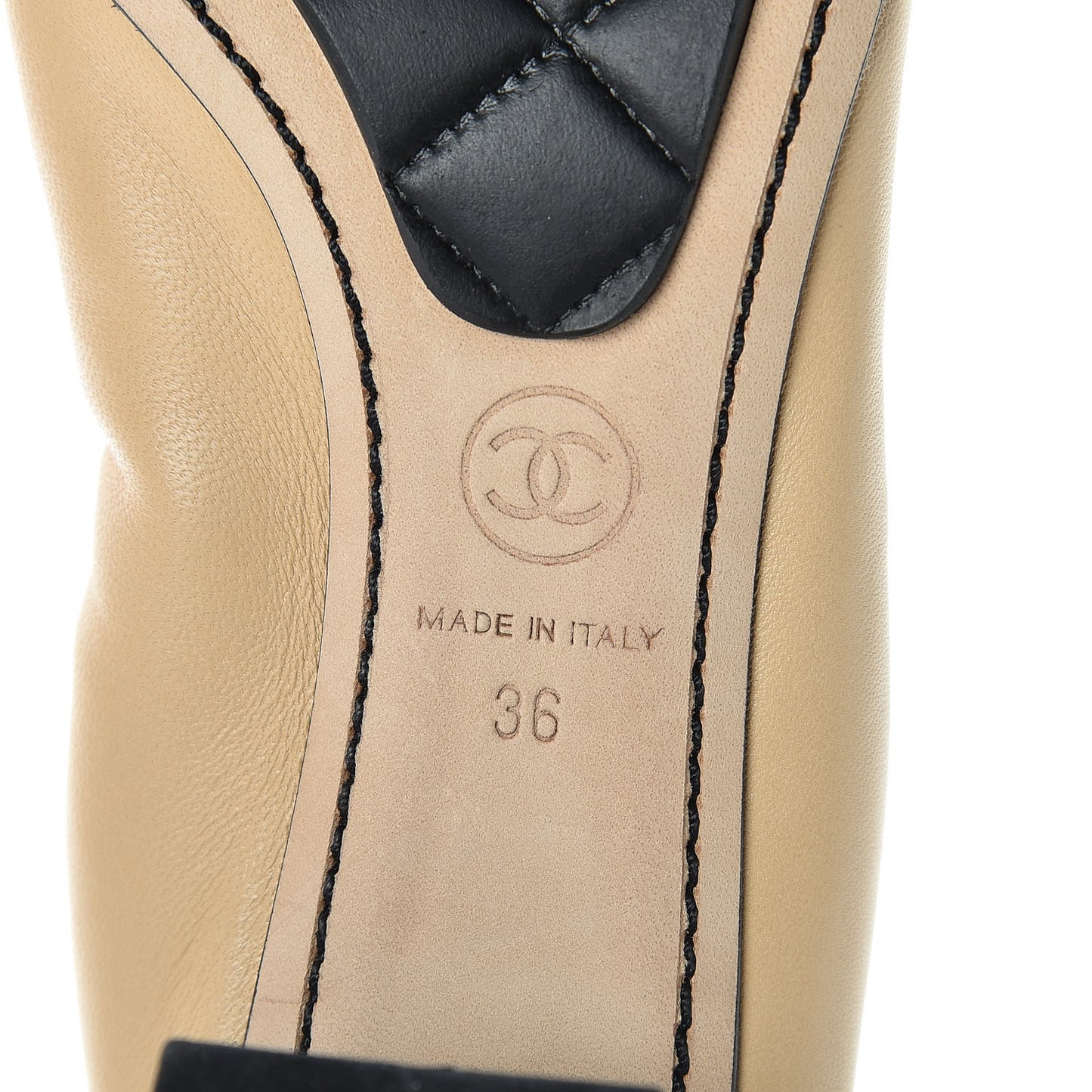Lambskin Camellia CC Elastic Stretch Pumps 36 Beige Black