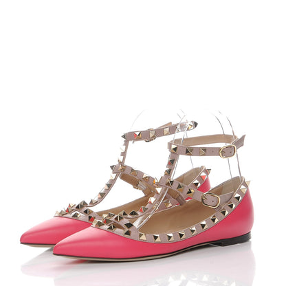 Valentino Garavani Calfskin Nappa Rockstud Cage Ballerina Flats 35.5 Deep Fuxia Poudre 3 of 9