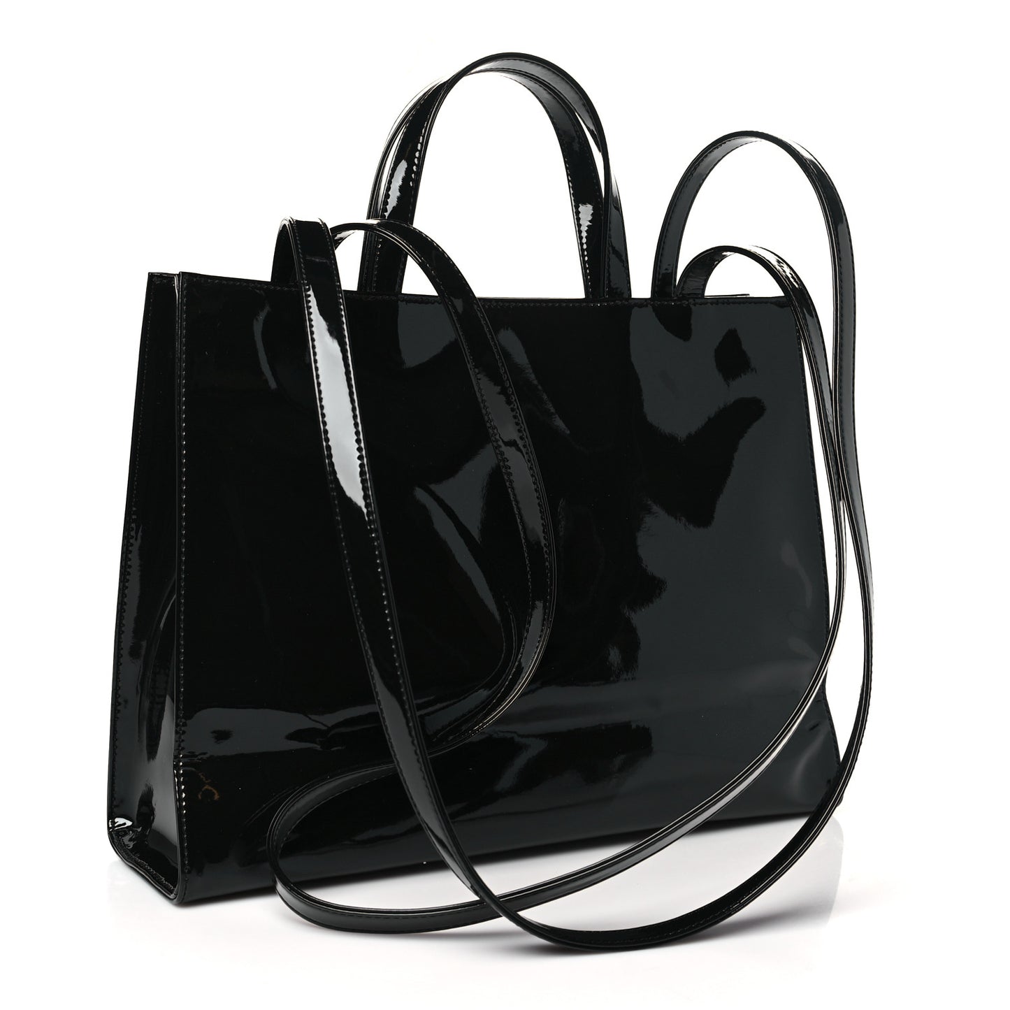Patent Vegan Leather Medium Shopping Bag Black