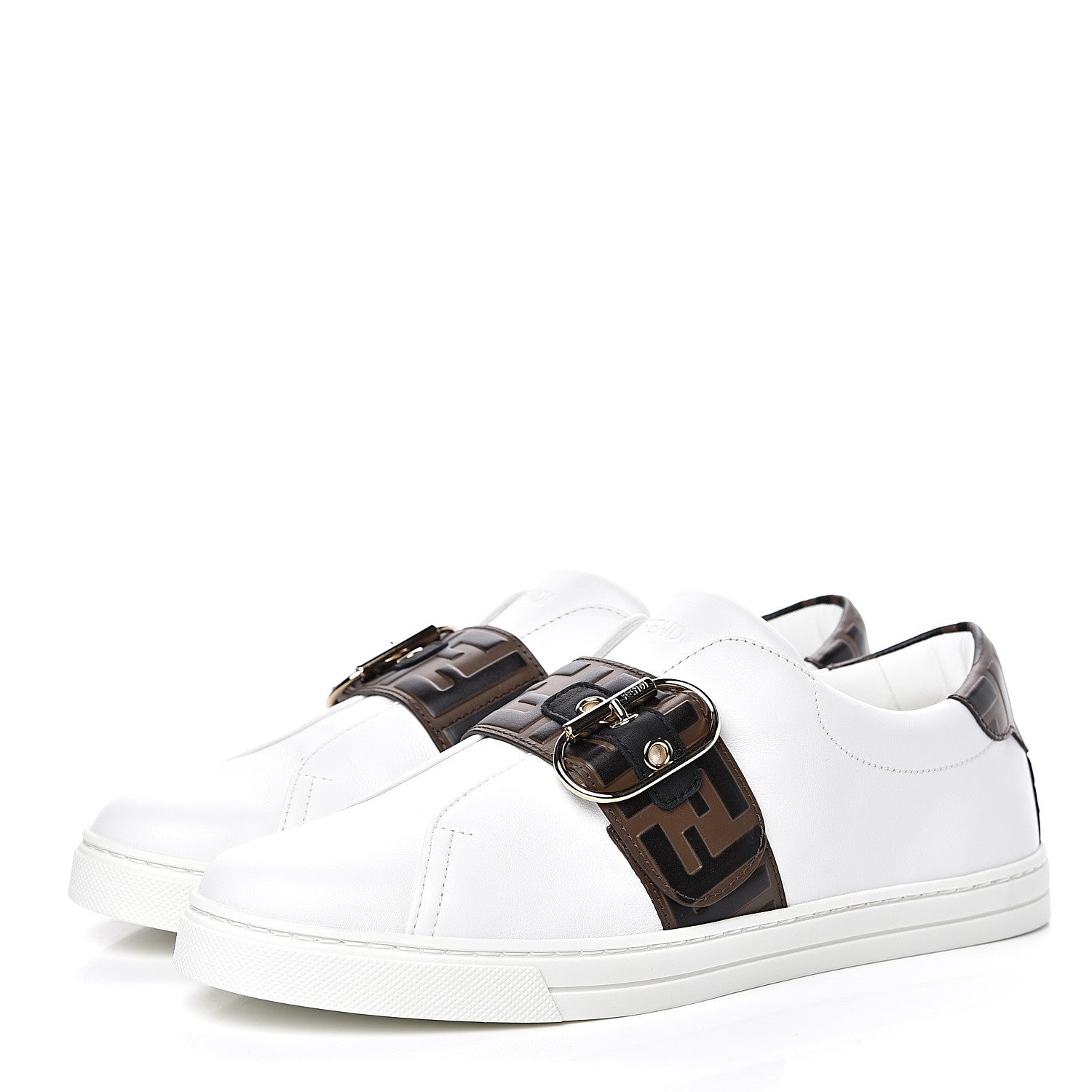 Fendi Vitello FF Embossed Womens Slip On Sneakers 41 Ultra White Maya Black 3 of 9