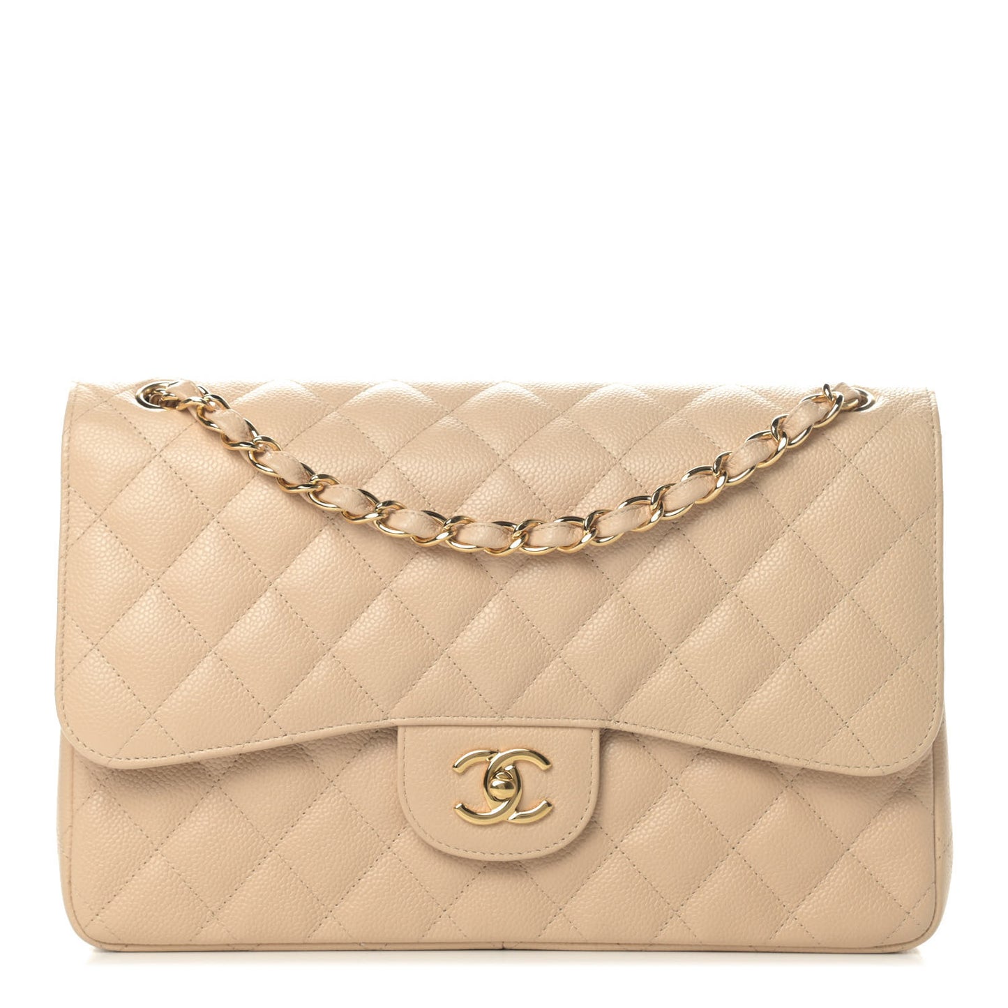 Caviar Quilted Jumbo Double Flap Beige Clair