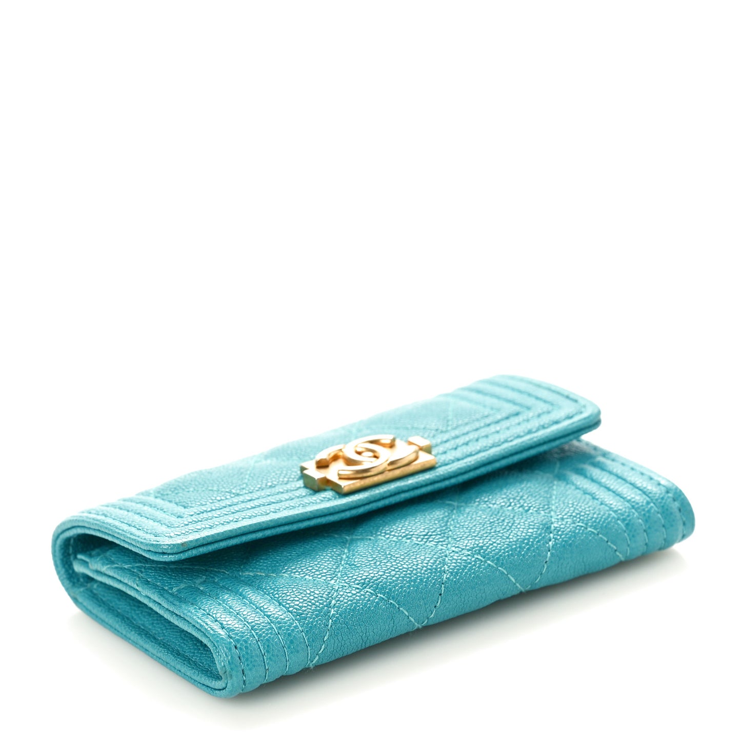 Caviar Quilted Boy Flap Card Holder Turquoise