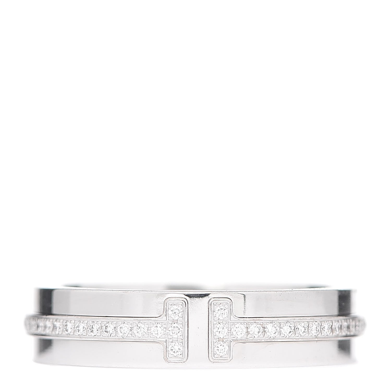 Tiffany 18K White Gold Diamond T Two Narrow Ring 50 5.5 1 of 5