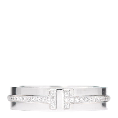 Tiffany 18K White Gold Diamond T Two Narrow Ring 50 5.5 1 of 5