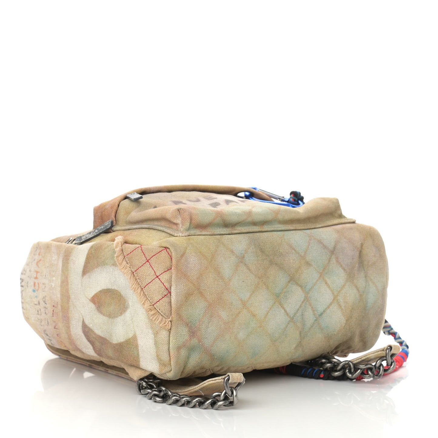 Graffiti Printed Canvas Medium Backpack Beige