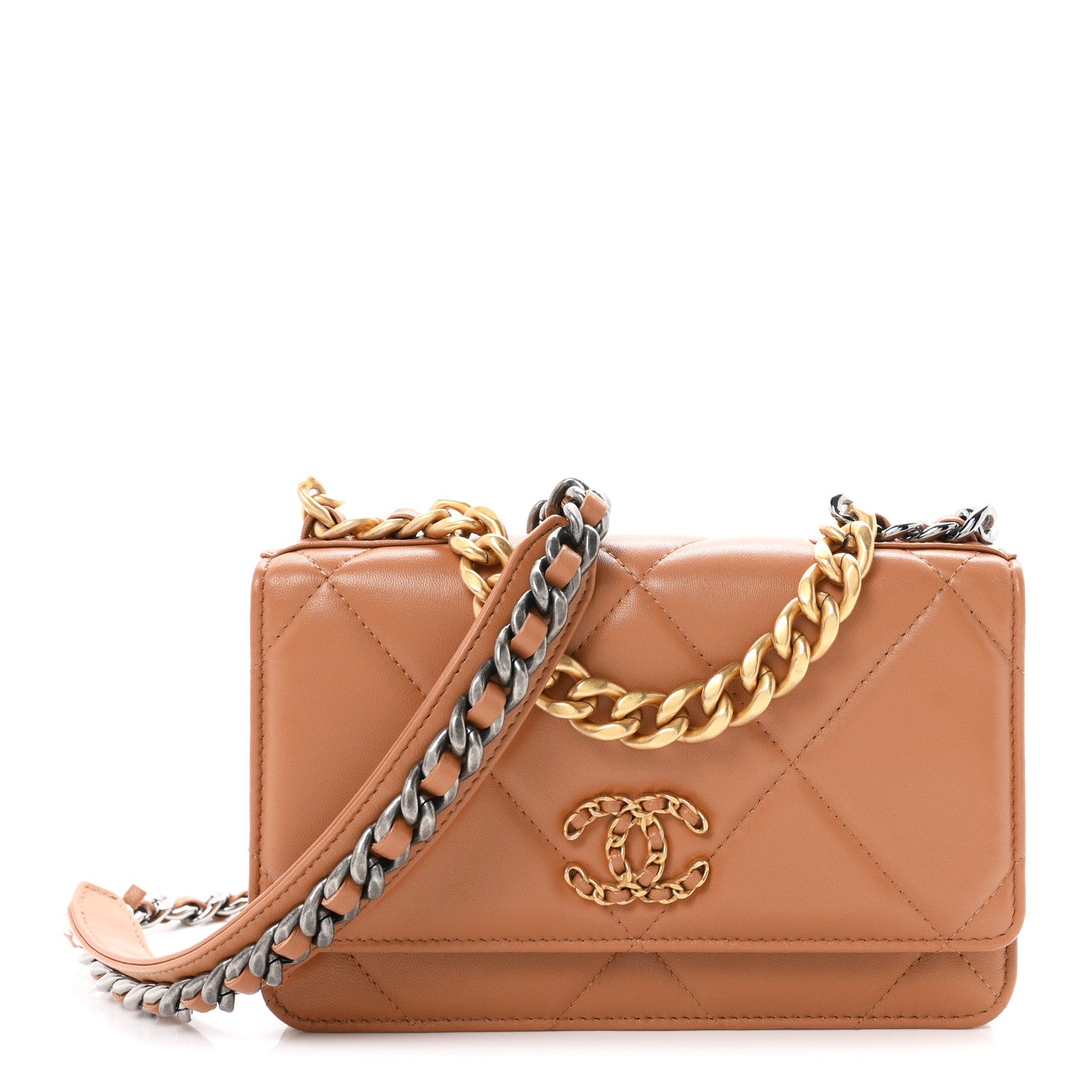 Chanel Lambskin Quilted Chanel 19 Wallet On Chain WOC Brown 1 of 12